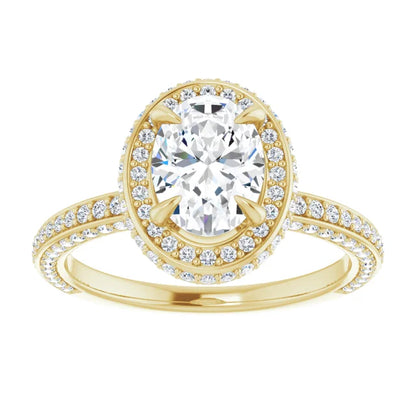 Oval Yellow Gold Halo Pave Style Lab Diamond Engagement Ring 
