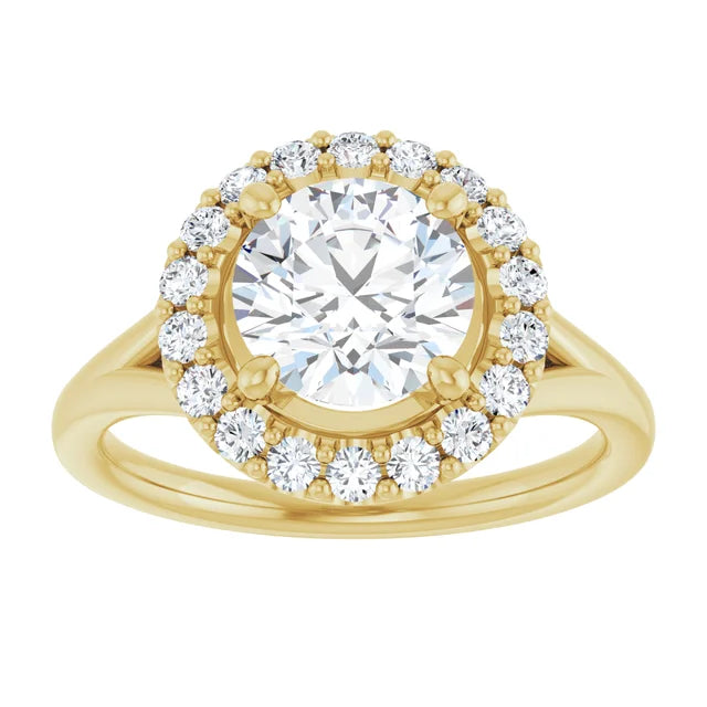 Round Brilliant Yellow Gold Halo Solitaire Split Band Lab Diamond Engagement Ring 