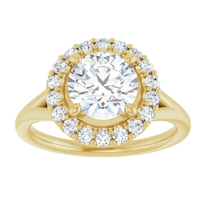 Round Brilliant Yellow Gold Halo Solitaire Split Band Lab Diamond Engagement Ring 