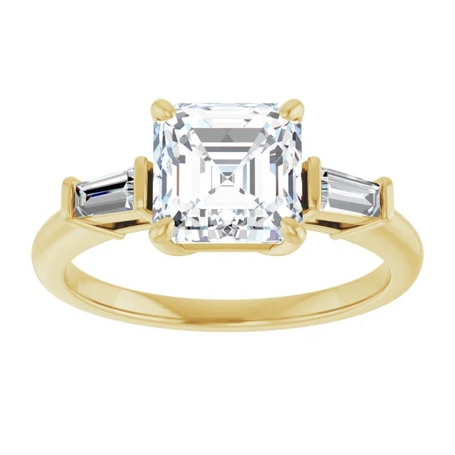 Asscher Yellow Gold Baguette Accent Lab Diamond Engagement Ring 