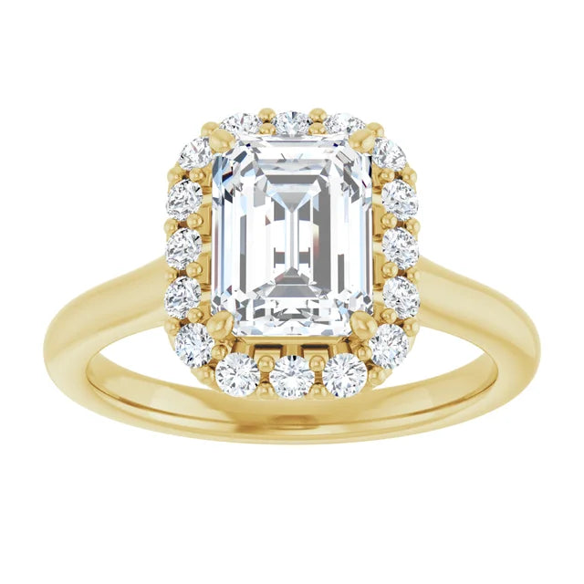 Emerald Halo Solitaire Yellow Gold Lab Diamond Engagement Ring 