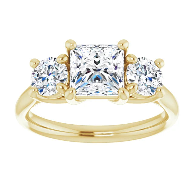 Princess Yellow Gold Tri Stone Lab Diamond Engagement Ring