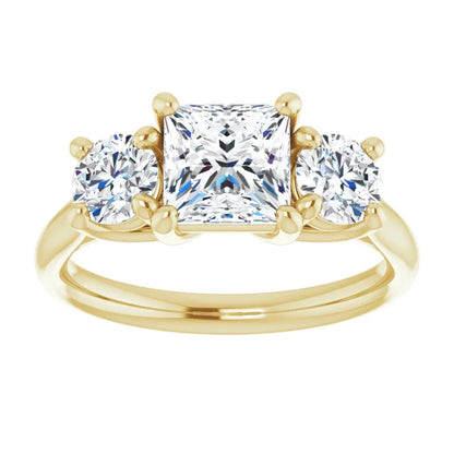 Princess Yellow Gold Tri Stone Lab Diamond Engagement Ring
