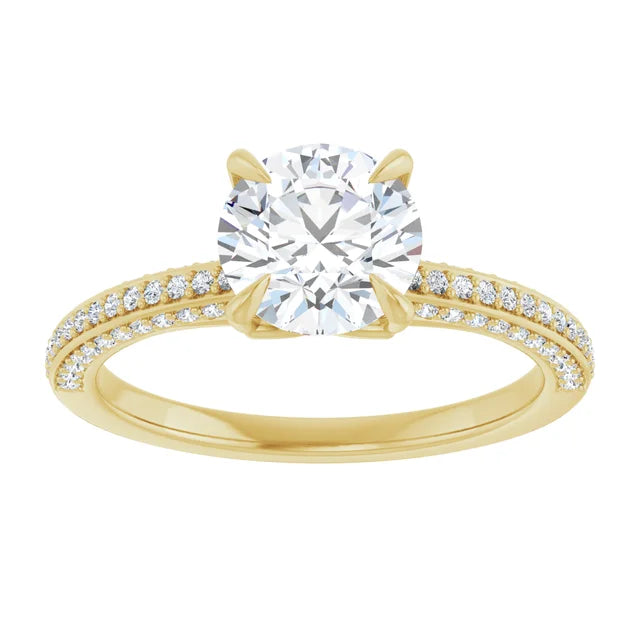 Round Brilliant Yellow Gold Pave Lab Diamond Engagement Ring 