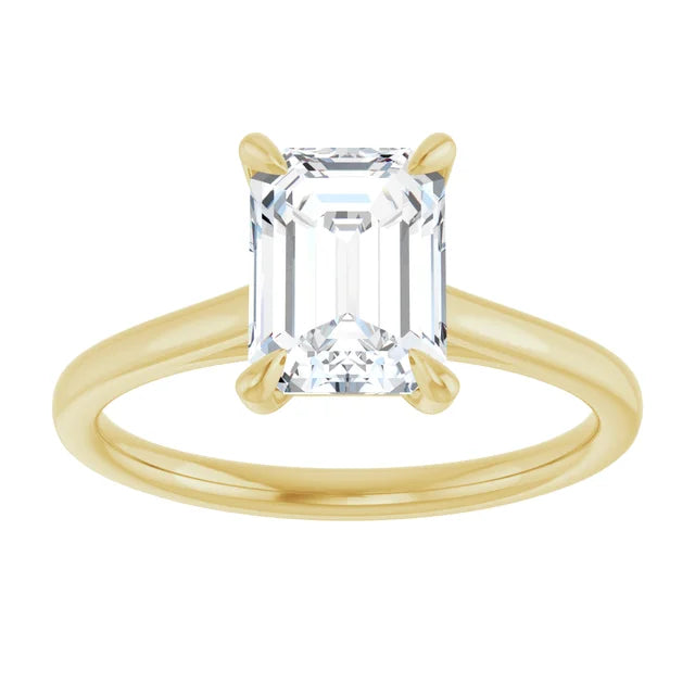 Emerald Yellow Gold Four Claw Solitaire Lab Diamond Engagement Ring 