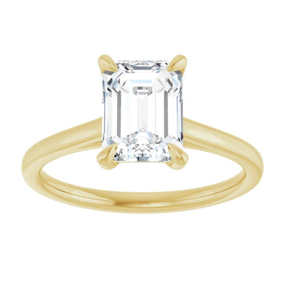 Emerald Yellow Gold Four Claw Solitaire Lab Diamond Engagement Ring 