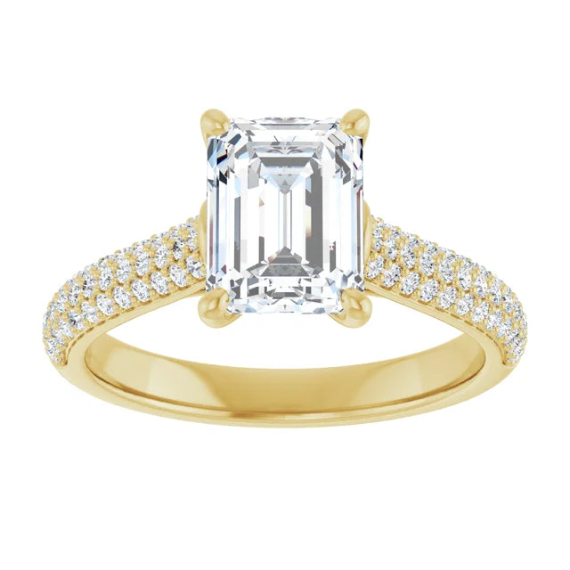 Emerald Yellow Gold Pave Lab Diamond Engagement Ring 