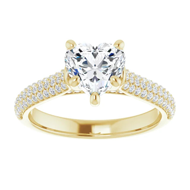 Heart Yellow Gold Pave Lab Diamond Engagement Ring 