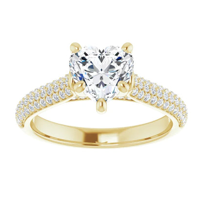 Heart Yellow Gold Pave Lab Diamond Engagement Ring 