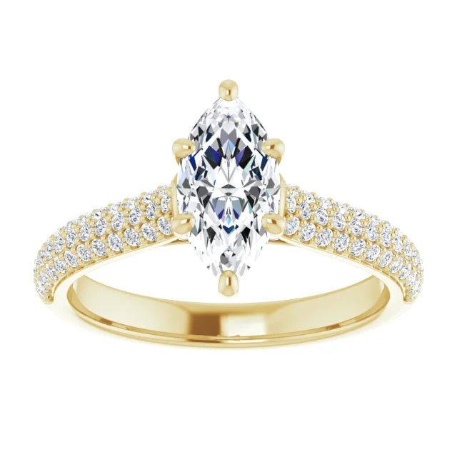 Marquise Yellow Gold Pave Lab Diamond Engagement Ring 