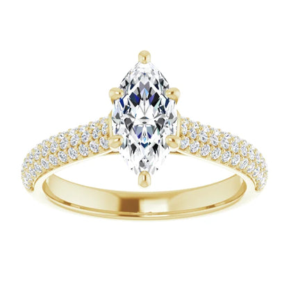 Marquise Yellow Gold Pave Lab Diamond Engagement Ring 