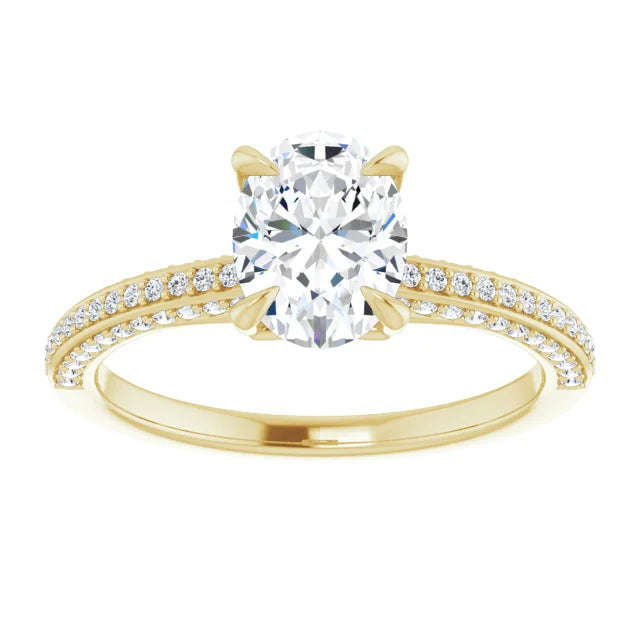 Oval Yellow Gold Pave Lab Diamond Engagement Ring 