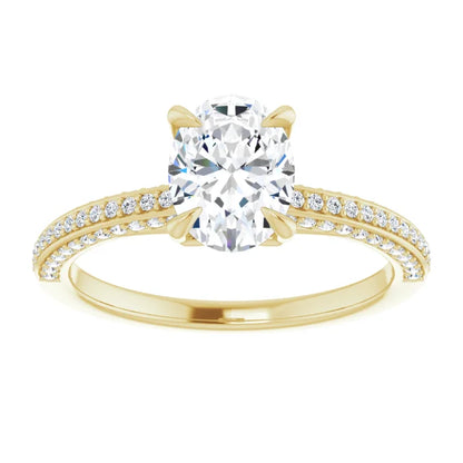 Oval Yellow Gold Pave Lab Diamond Engagement Ring 