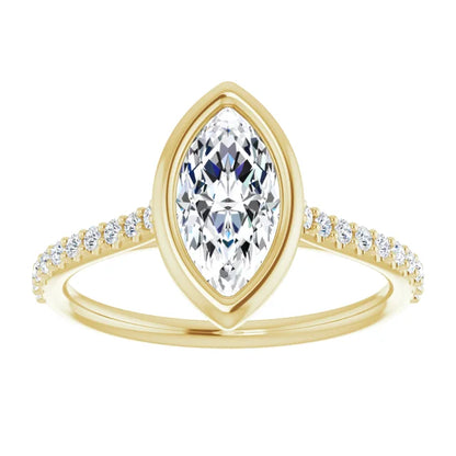 Marquise Yellow Gold Bezel Pave Lab Diamond Engagement Ring 