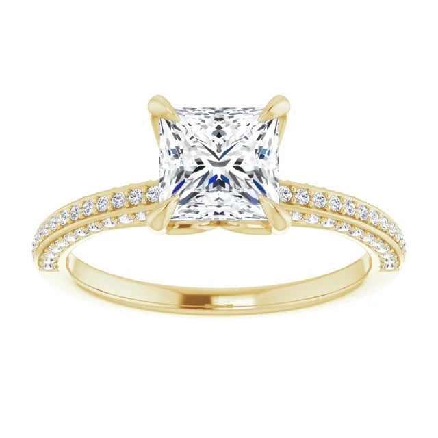 Princess Yellow Gold Pave Lab Diamond Engagement Ring 