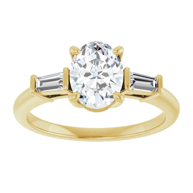 Oval Yellow Gold Baguette Accent Lab Diamond Engagement Ring