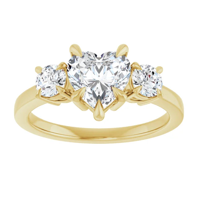 Heart Yellow Gold Tri Stone Lab Diamond Engagement Ring 