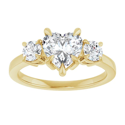 Heart Yellow Gold Tri Stone Lab Diamond Engagement Ring 