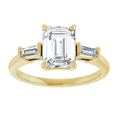 Emerald Yellow Gold Baguette Accent Lab Diamond Engagement Ring 