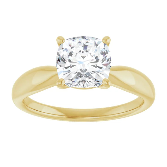 Cushion Yellow Gold Knife Edge Solitaire Engagement Ring