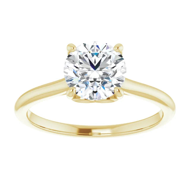 Round Brilliant Yellow Gold Four Claw Solitaire Lab Diamond Engagement Ring 