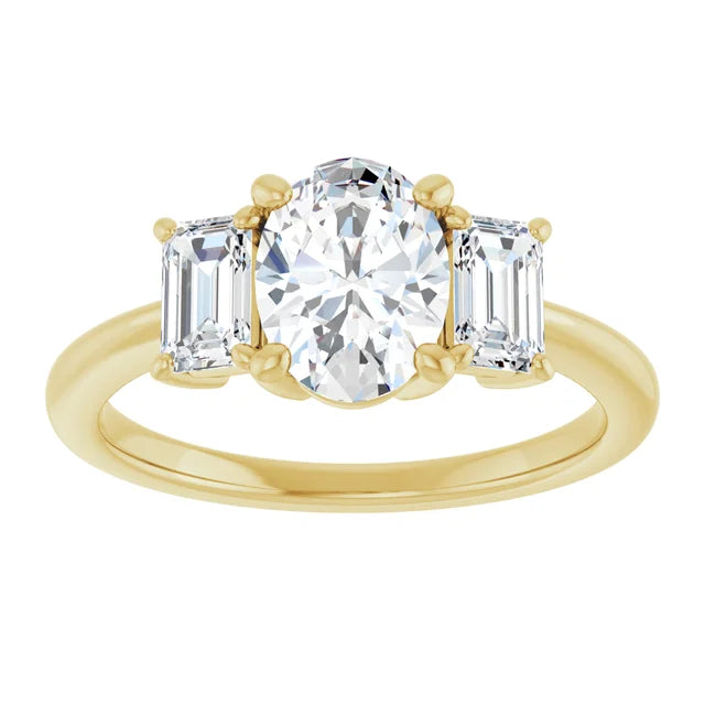 Oval Yellow Gold Tri Stone Lab Diamond Engagement Ring