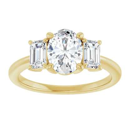Oval Yellow Gold Tri Stone Lab Diamond Engagement Ring