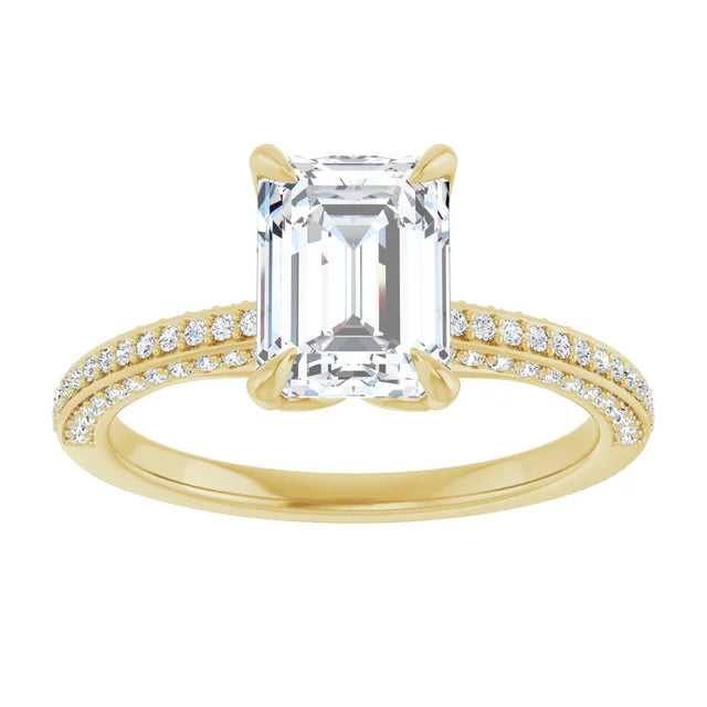 Emerald Yellow Gold Pave Lab Diamond Engagement Ring 