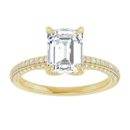 Emerald Yellow Gold Pave Lab Diamond Engagement Ring 
