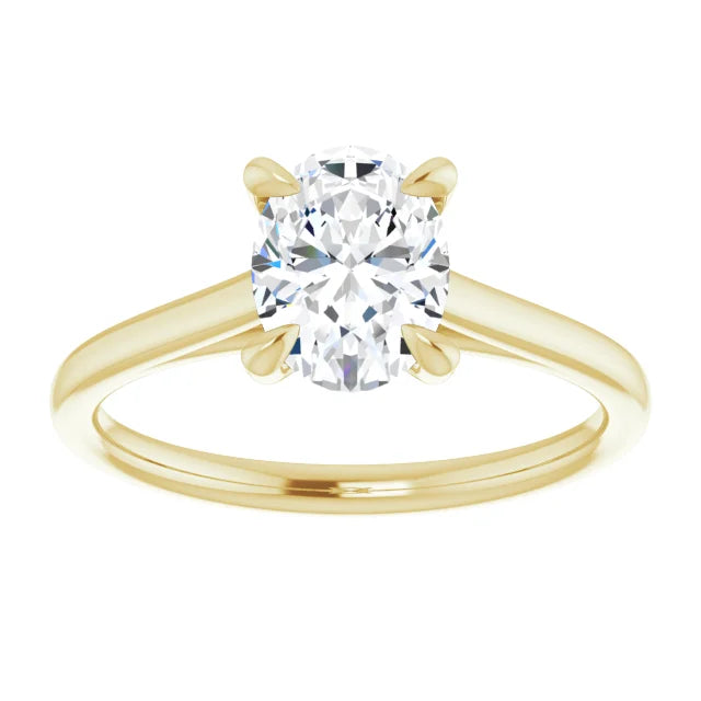 Oval Yellow Gold Four Claw Solitaire Lab Diamond Engagement Ring 
