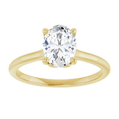 Oval Yellow Gold Four Claw Solitaire Lab Diamond Engagement Ring 