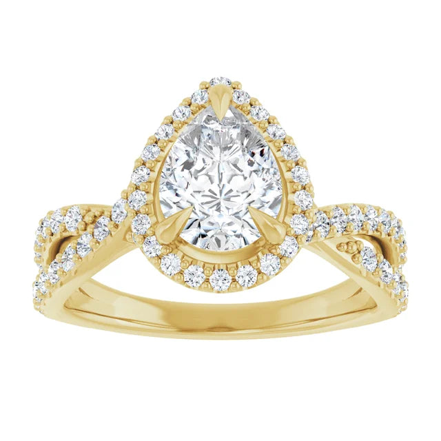 Pear Yellow Gold Twist Band Halo Lab Diamond Engagement Ring  