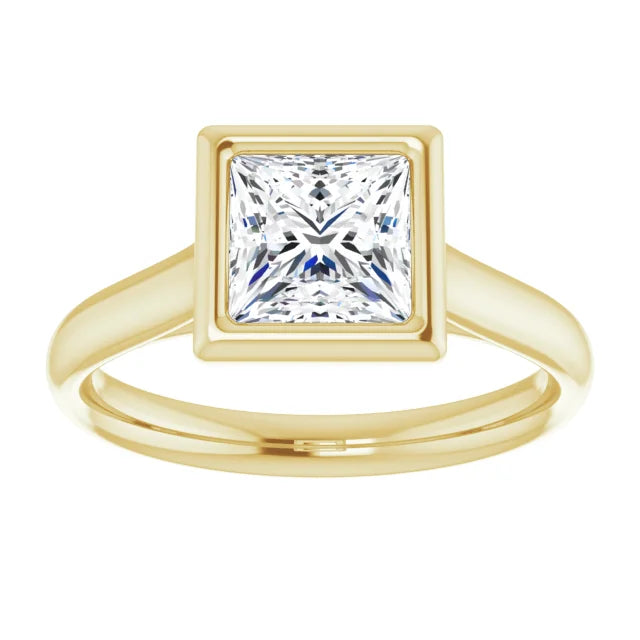 Princess Yellow Gold Solitaire Bezel Lab Diamond Engagement Ring