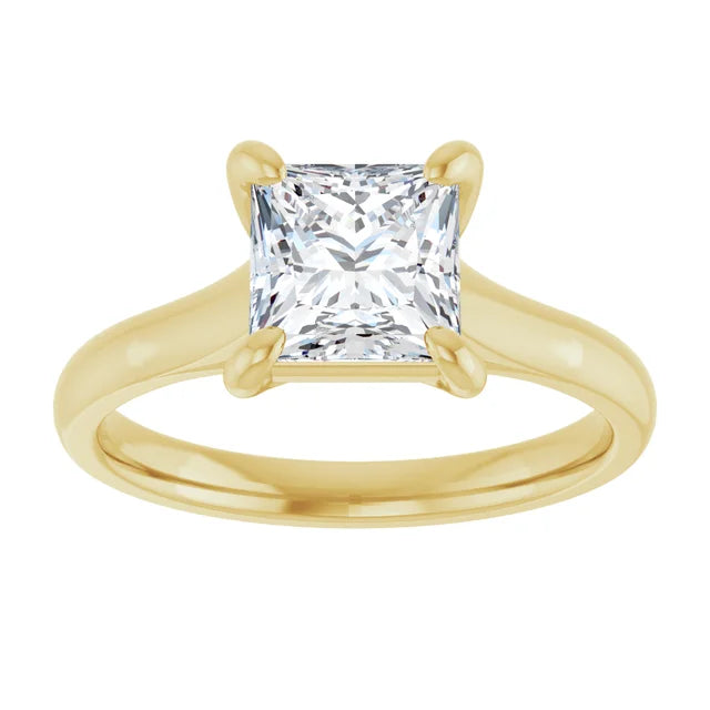Four Claw Princess Yellow Gold Solitaire Lab Diamond Engagement Ring