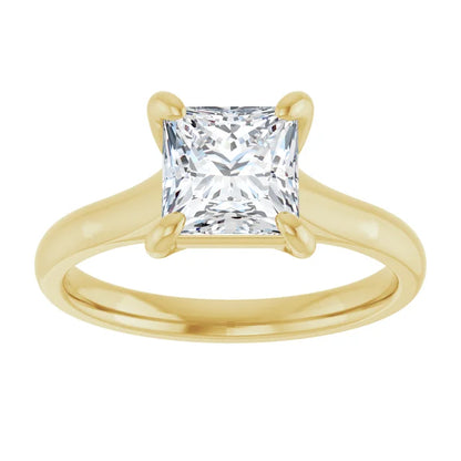 Four Claw Princess Yellow Gold Solitaire Lab Diamond Engagement Ring