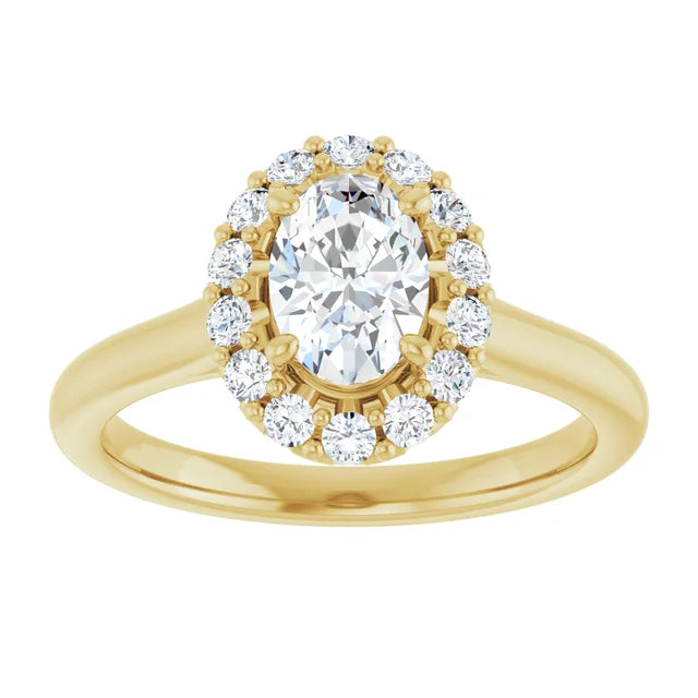 Oval Halo Solitaire Yellow Gold Lab Diamond Engagement Ring 