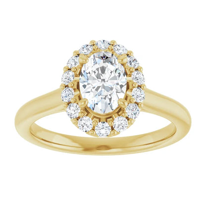 Oval Halo Solitaire Yellow Gold Lab Diamond Engagement Ring 
