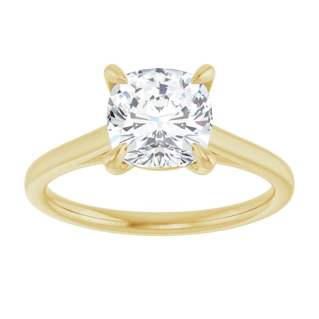 Cushion Yellow Gold Four Claw Solitaire Lab Diamond Engagement Ring 