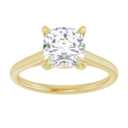 Cushion Yellow Gold Four Claw Solitaire Lab Diamond Engagement Ring 
