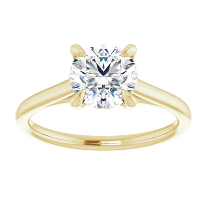 Round Brilliant Yellow Gold Four Claw Solitaire Lab Diamond Engagement Ring 
