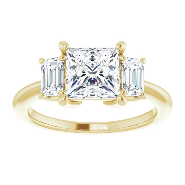 Princess Yellow Gold Tri Stone Lab Diamond Engagement Ring