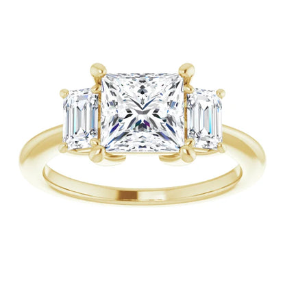 Princess Yellow Gold Tri Stone Lab Diamond Engagement Ring
