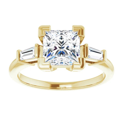 Princess Yellow Gold Baguette Accent Lab Diamond Engagement Ring