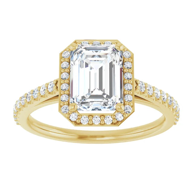 Emerald Yellow Gold Halo Lab Diamond Engagement Ring 