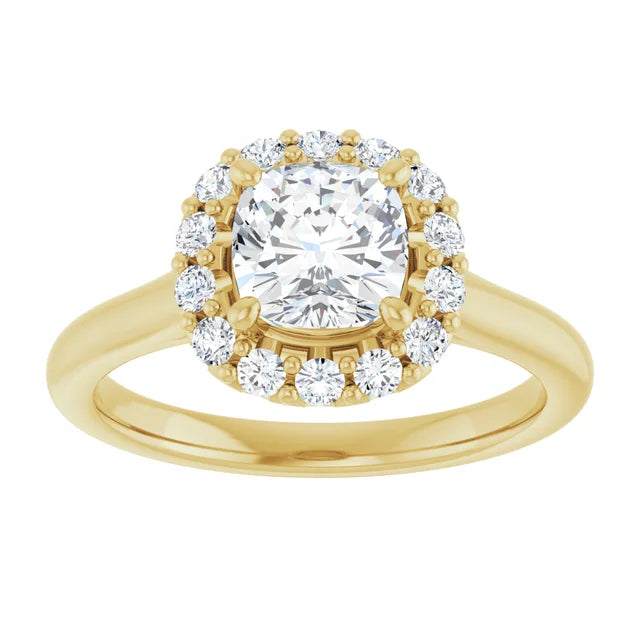 Cushion Halo Solitaire Yellow Gold Lab Diamond Engagement Ring 