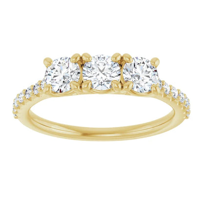 Round Brilliant Yellow Gold Tri Stone Lab Diamonds Engagement Ring 