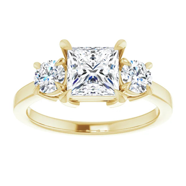 Princess Yellow Gold Tri Stone Lab Diamond Engagement Ring 
