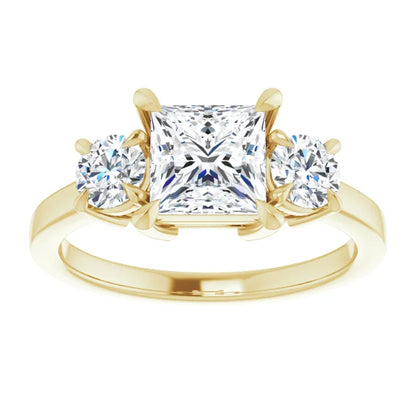 Princess Yellow Gold Tri Stone Lab Diamond Engagement Ring 