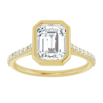 Emerald Yellow Gold Bezel Pave Lab Diamond Engagement Ring 