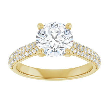 Round Brilliant Yellow Gold Pave Lab Diamond Engagement Ring 